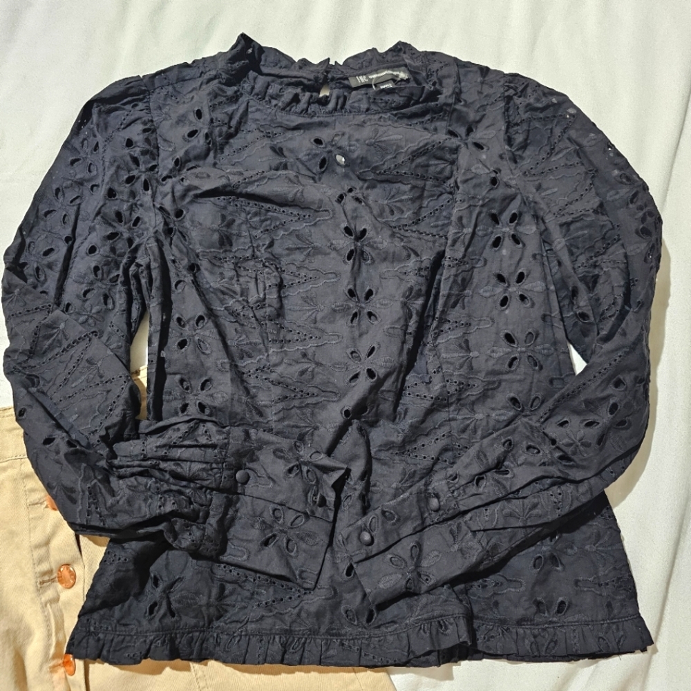 INC International Concepts Small Made In Vietnam Black Floral Cutout Longsleeve